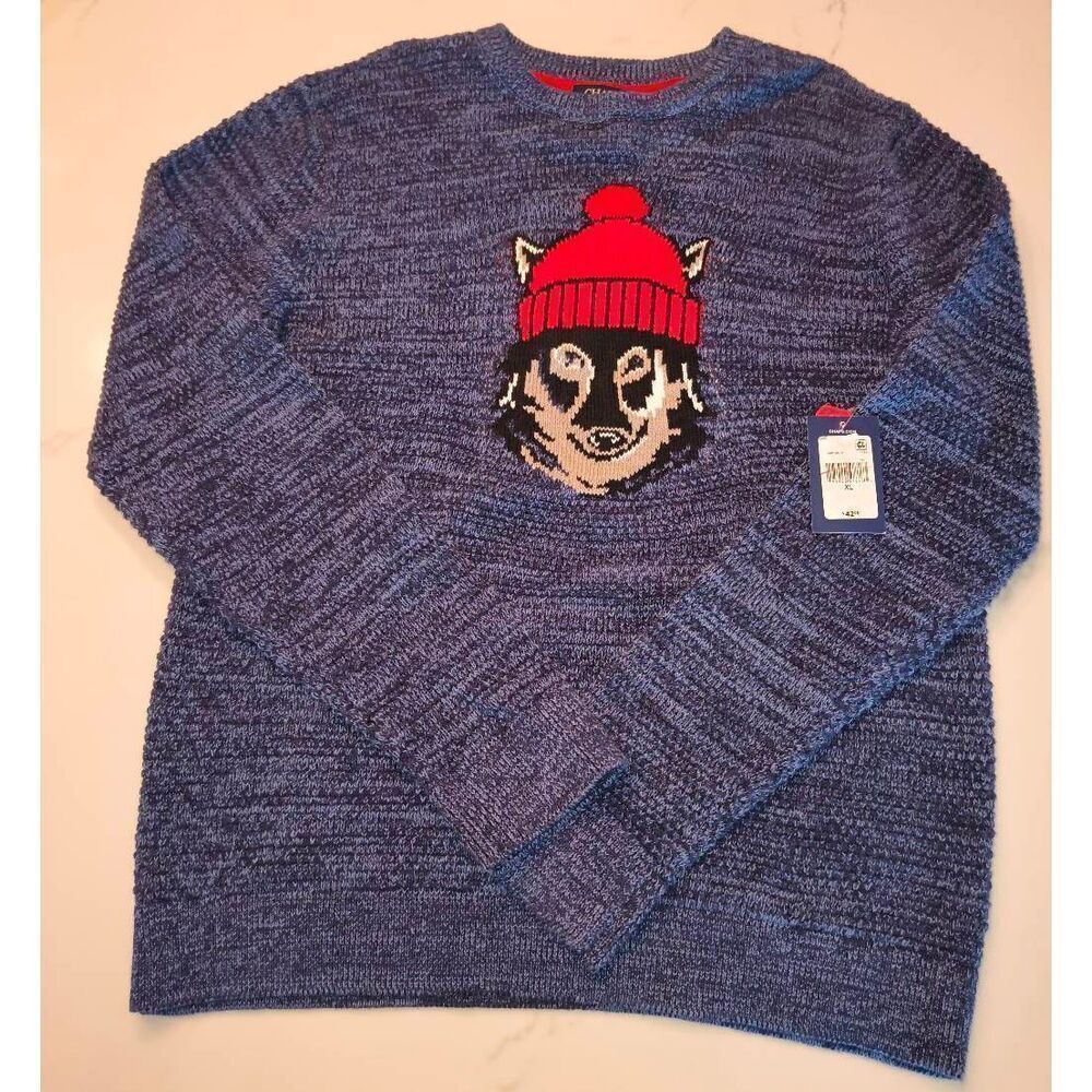 Chaps Boys Wolf Intarsia Crewneck Knit Sweater Size XL Blue WOLFPACK NC STATE Se